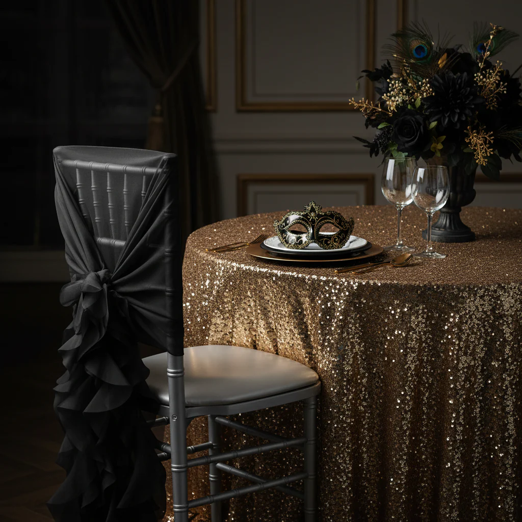 1 Set of Soft Curly Willow Ruffles Chair Sash & Cap - Black - Image 2
