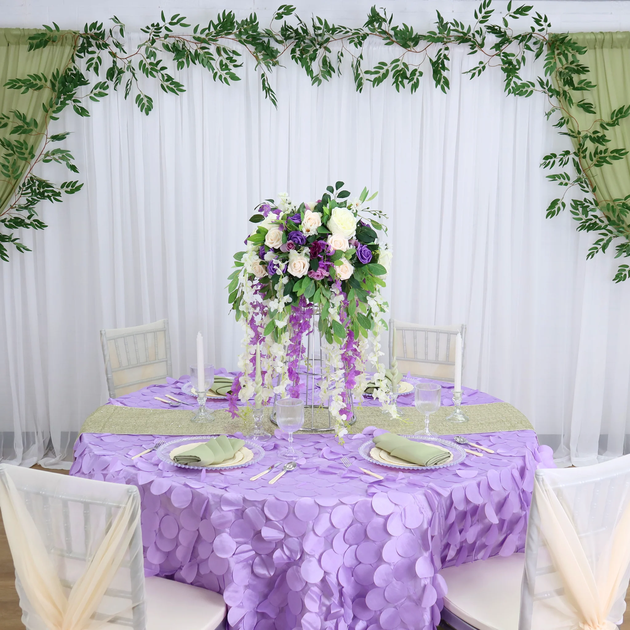 1 Set of Soft Curly Willow Ruffles Chair Sash & Cap - Ivory - Image 2