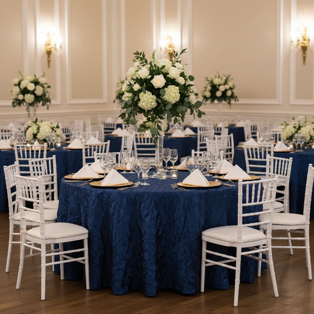 120" Pinchwheel Round Tablecloth - Navy Blue