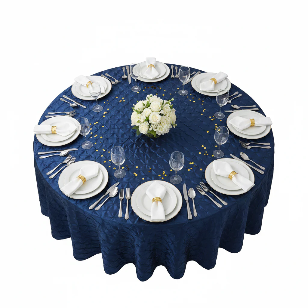 120" Pinchwheel Round Tablecloth - Navy Blue - Image 3