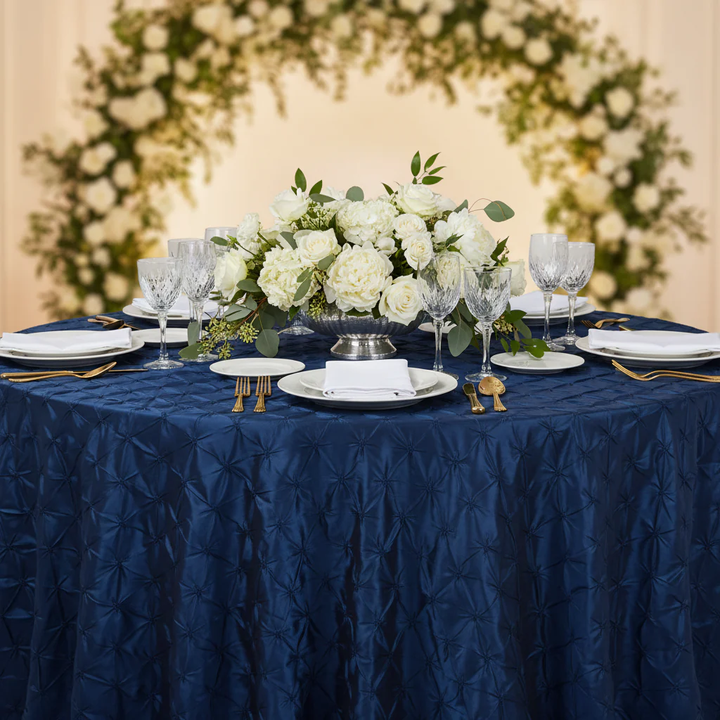 120" Pinchwheel Round Tablecloth - Navy Blue - Image 5
