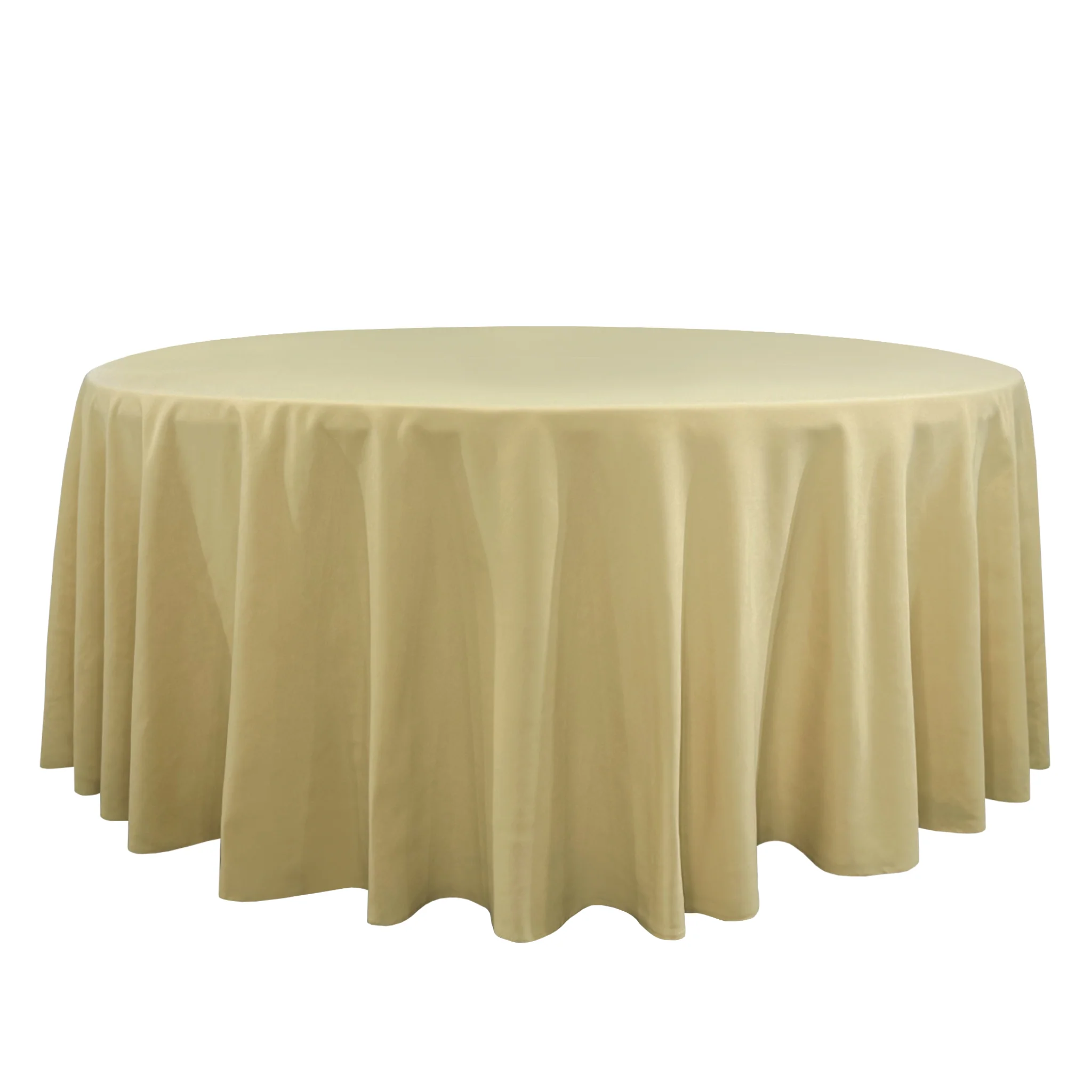 Premium 132" Round Champagne Spun Polyester Tablecloth