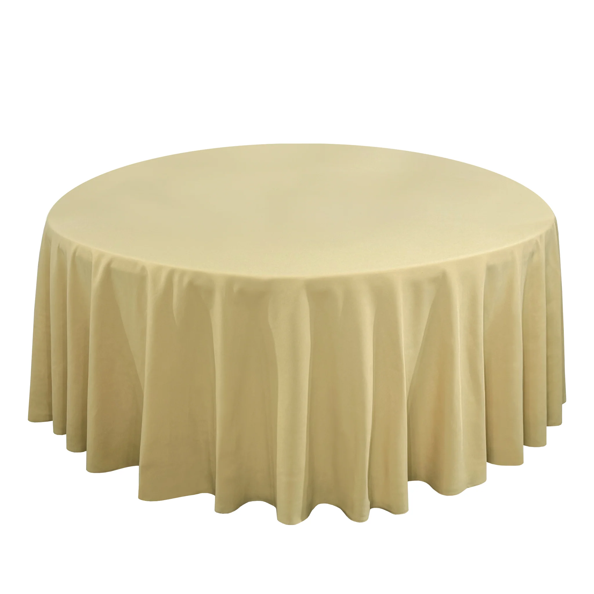 Premium 132" Round Champagne Spun Polyester Tablecloth - Image 4