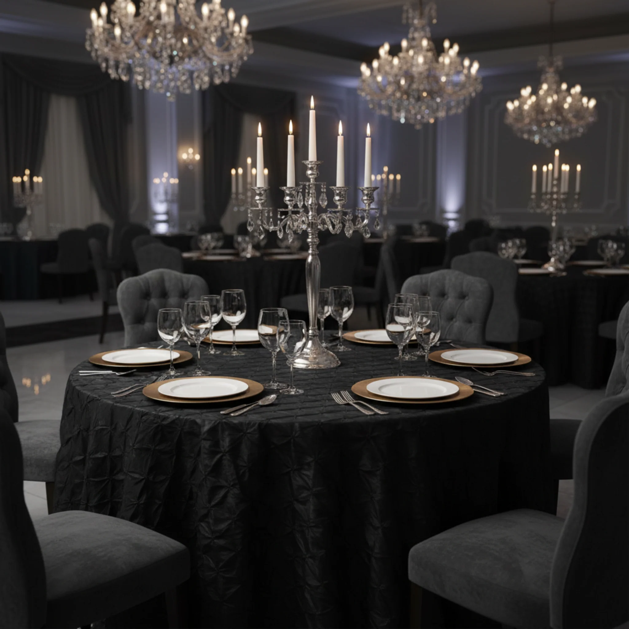132" Pinchwheel Round Tablecloth - Black - Image 4