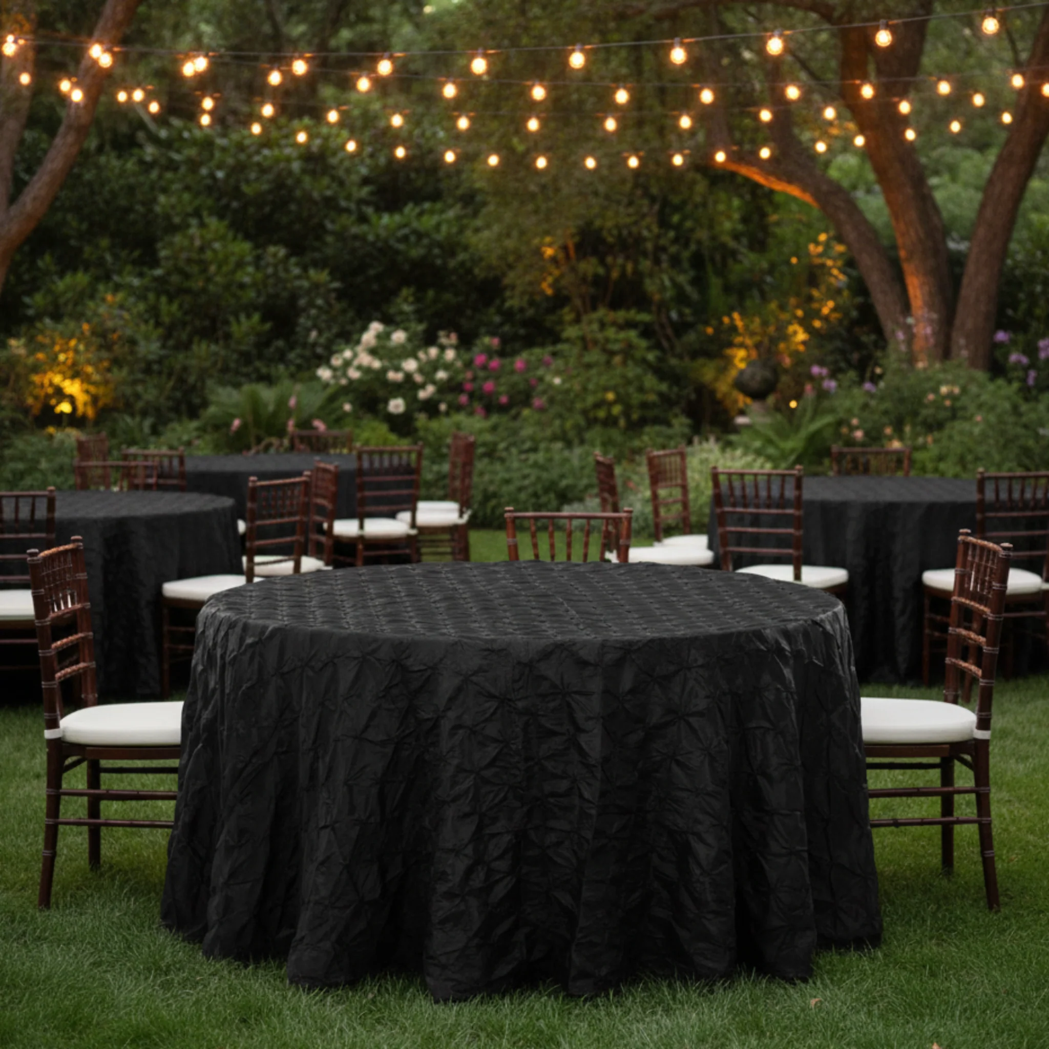 132" Pinchwheel Round Tablecloth - Black - Image 5