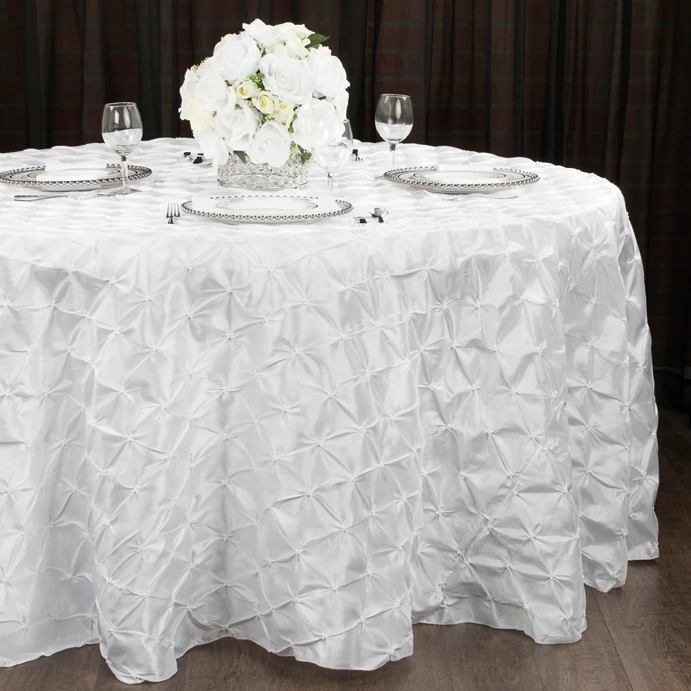 132" Pinchwheel Round Tablecloth - White - Image 3