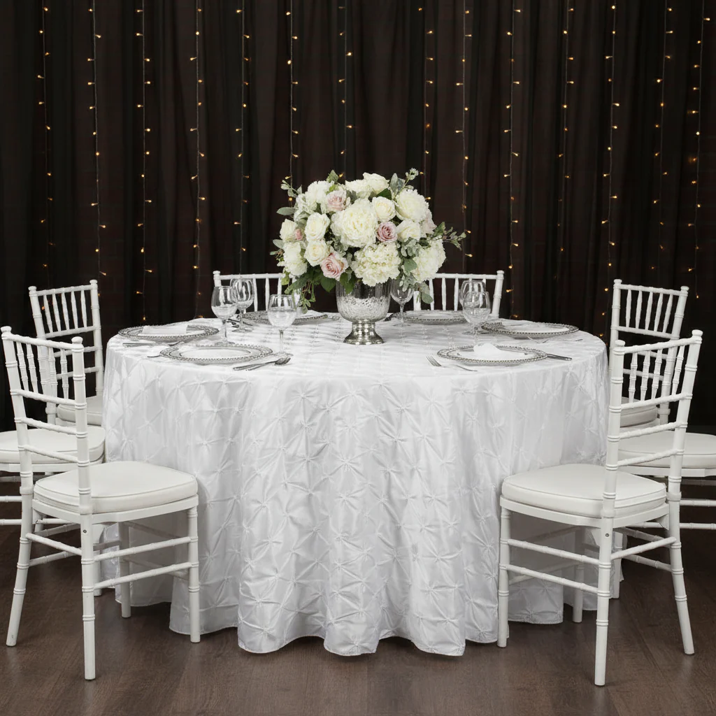 132" Pinchwheel Round Tablecloth - White - Image 5