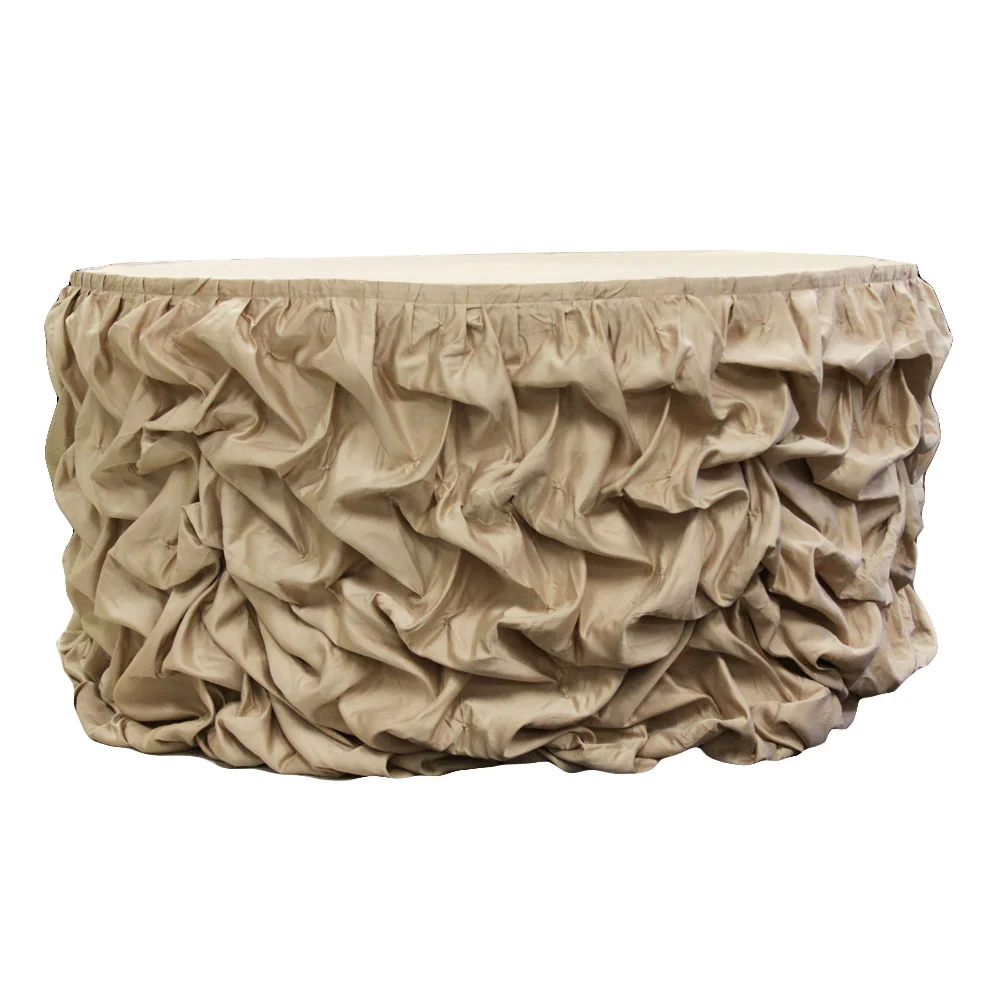 17ft Gathered Lamour Satin Table Skirt - Champagne - Image 3