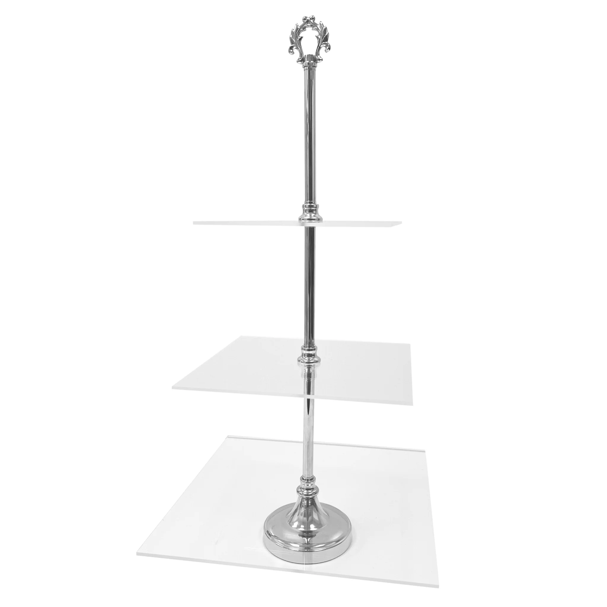 3 Tier Classic Square Acrylic Cupcake Dessert Stand - Silver - Image 4