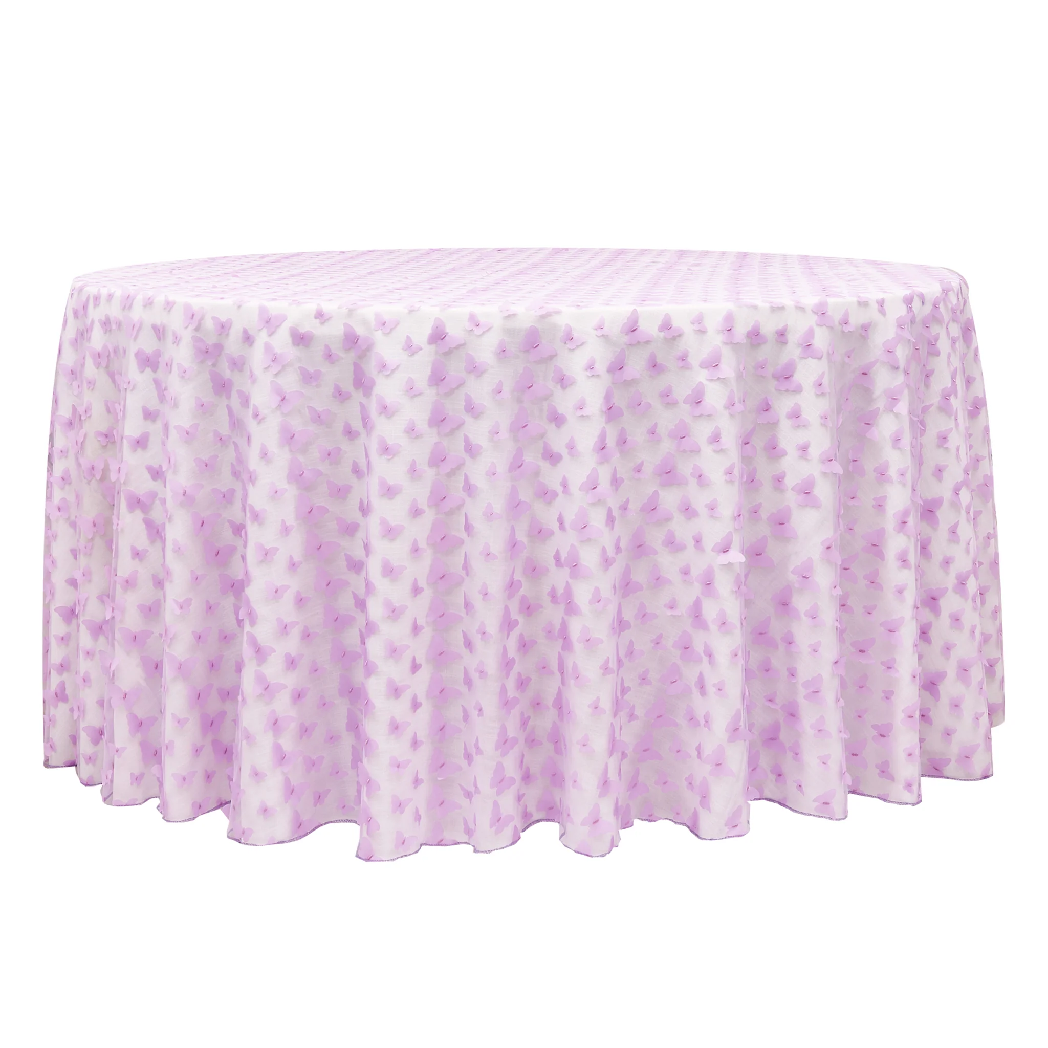 3D Butterfly Sheer Tablecloth  120" Round - Lavender
