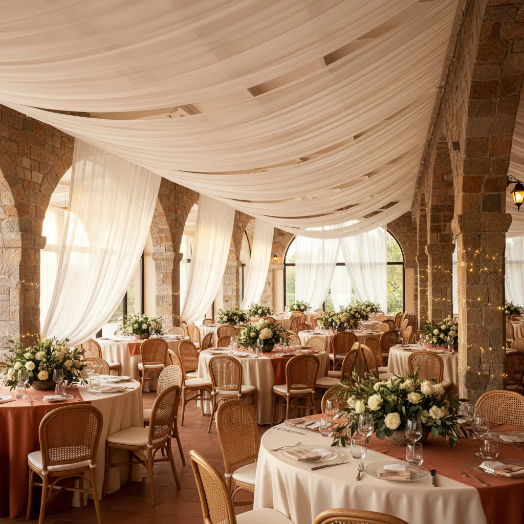 40ft Ceiling/Curtain Draping Sheer Voile Flame Retardant (FR)  - Ivory - Image 4