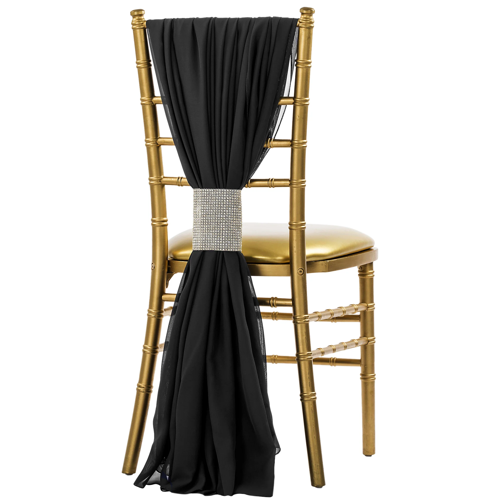 5pcs Pack of Chiffon Chair Sashes/Ties 19" x 72" - Black - Image 4