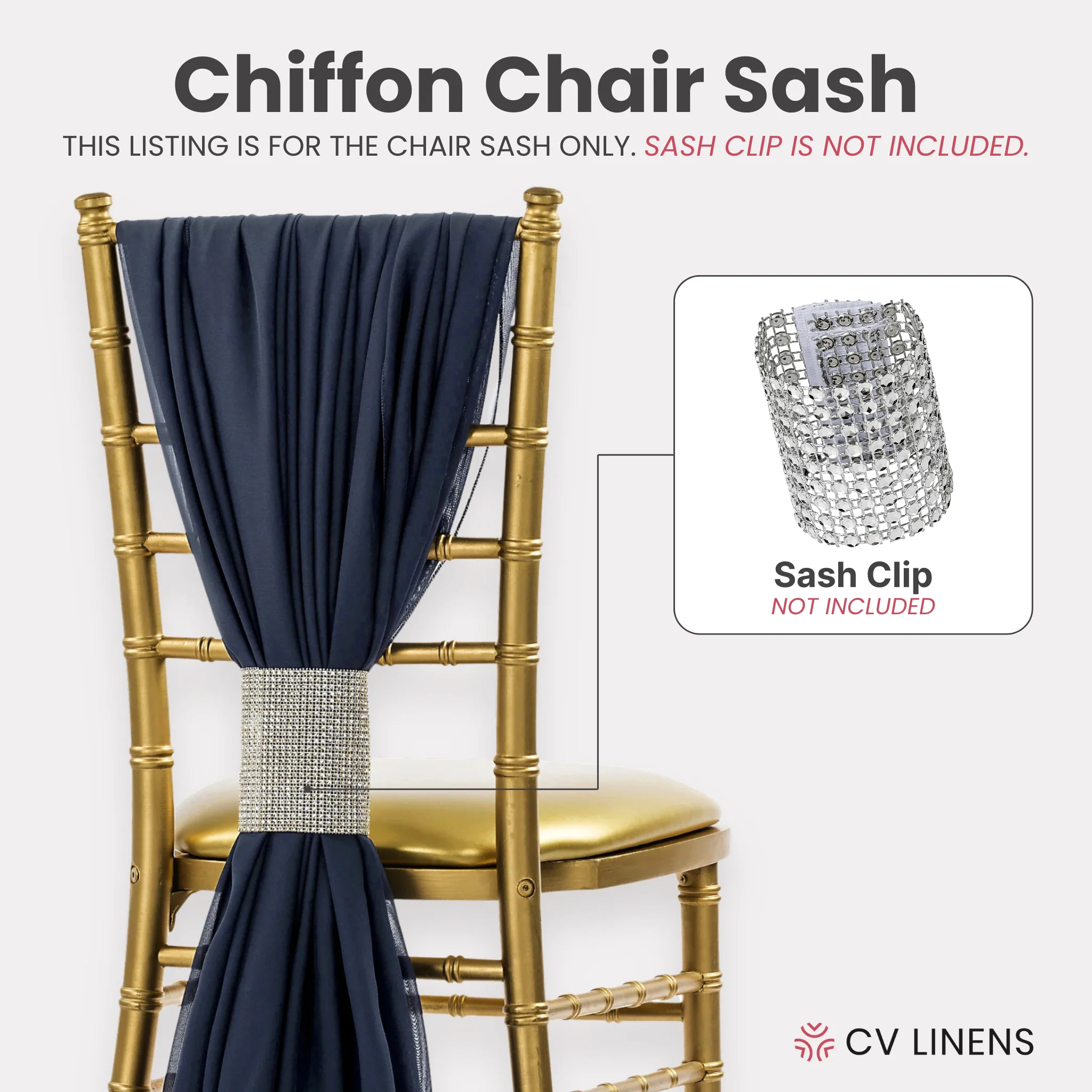 5pcs Pack of Chiffon Chair Sashes/Ties 19" x 72" - Navy Blue - Image 6