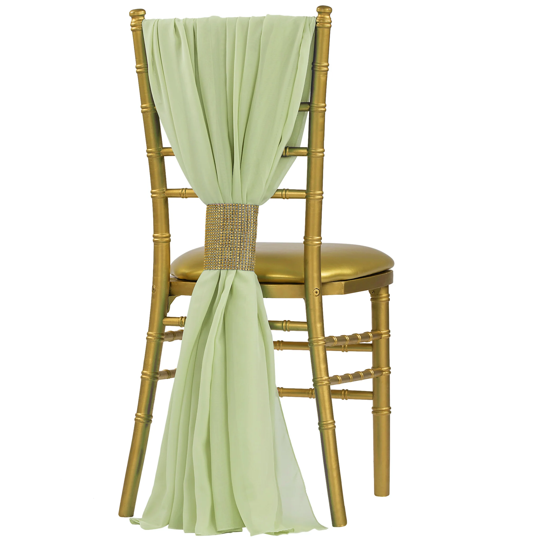 5pcs Pack of Chiffon Chair Sashes/Ties 19" x 72" - Sage Green - Image 2