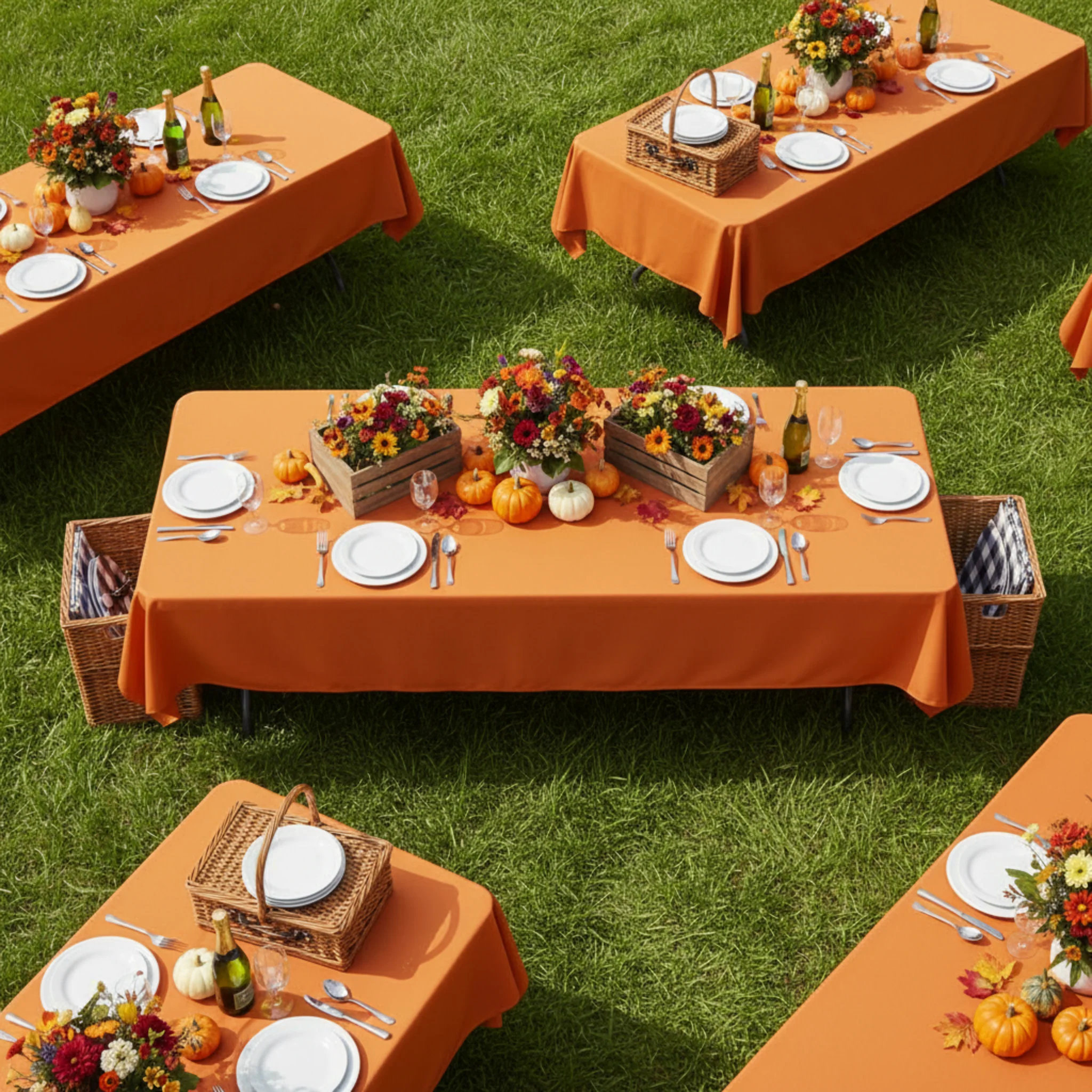 60"x120" Rectangular Premium Polyester Tablecloth - Burnt Orange - Image 4