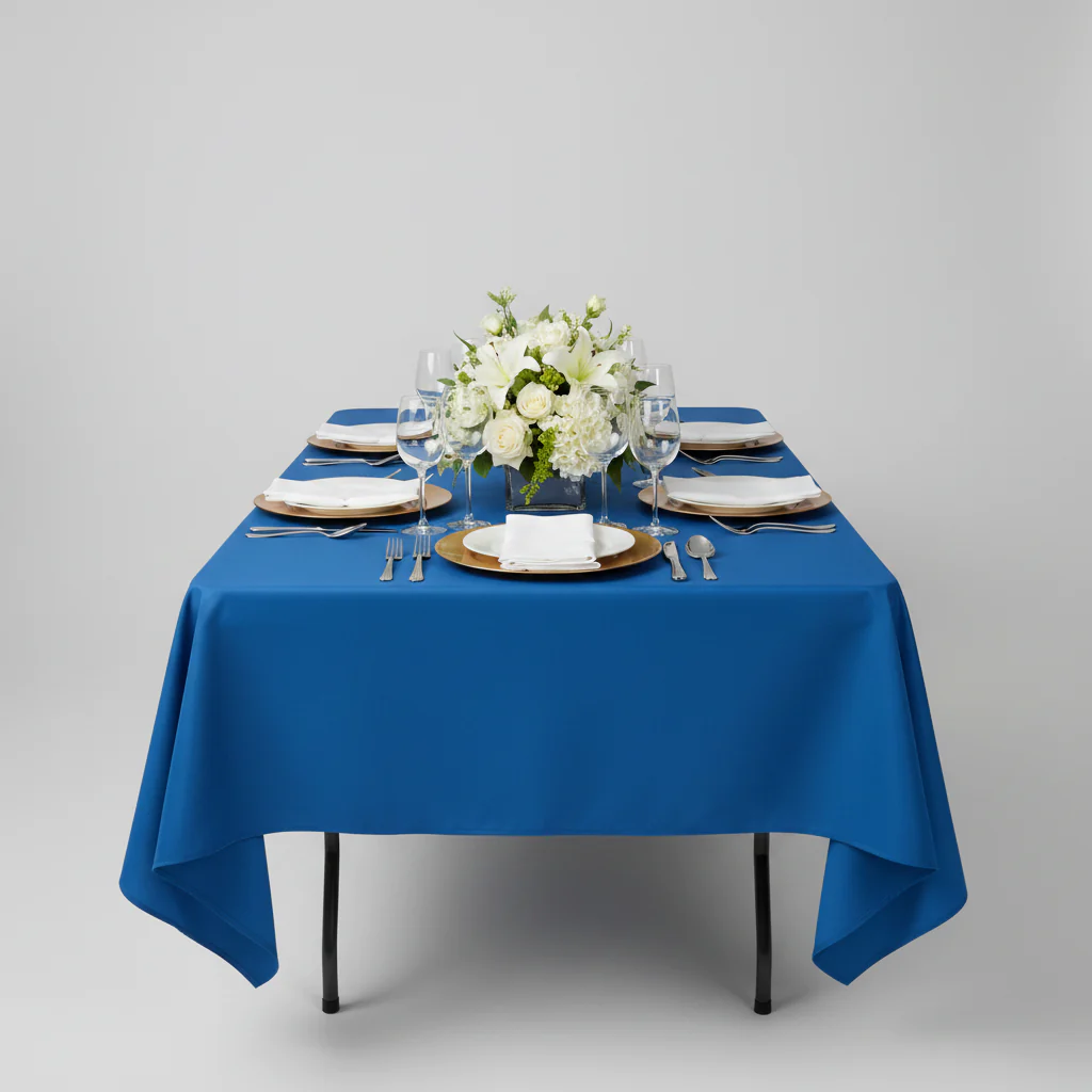 60"x120" Rectangular Premium Polyester Tablecloth - Royal Blue - Image 4