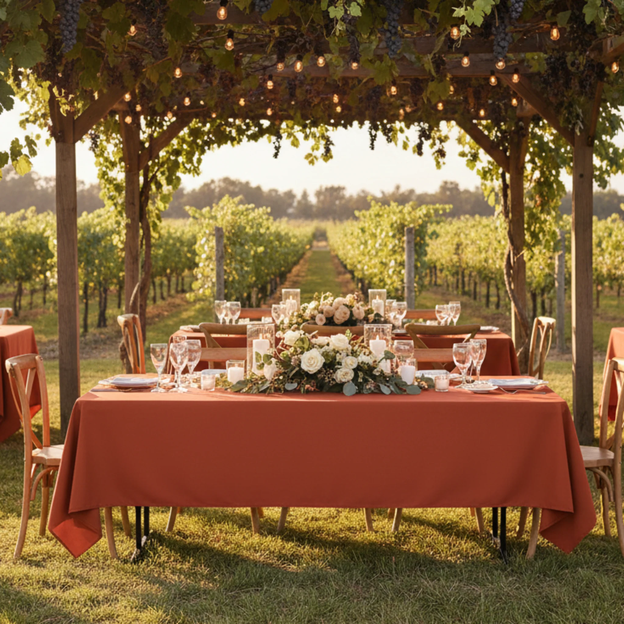 60"x120" Rectangular Premium Polyester Tablecloth - Rust - Image 4