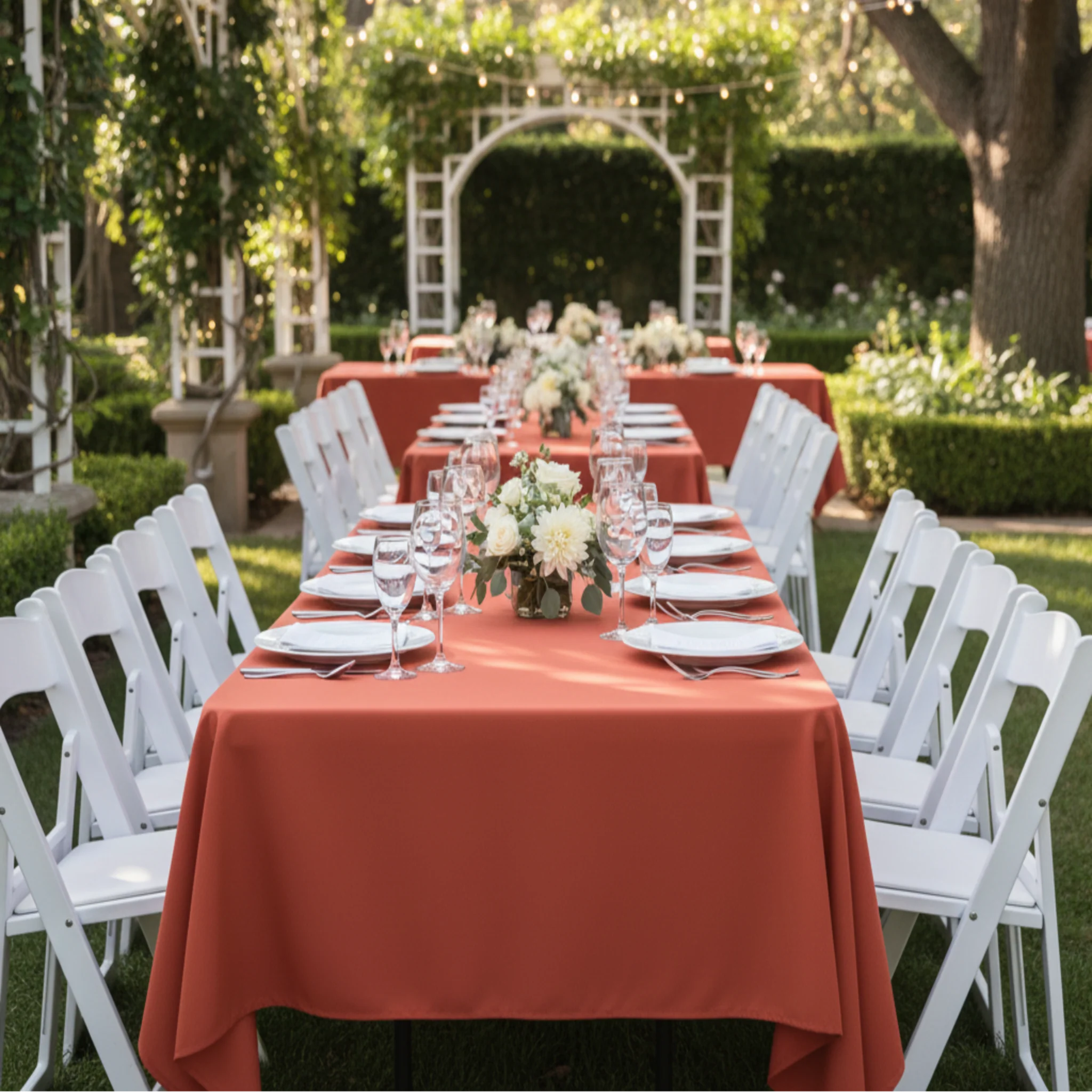 60"x120" Rectangular Premium Polyester Tablecloth - Rust - Image 5