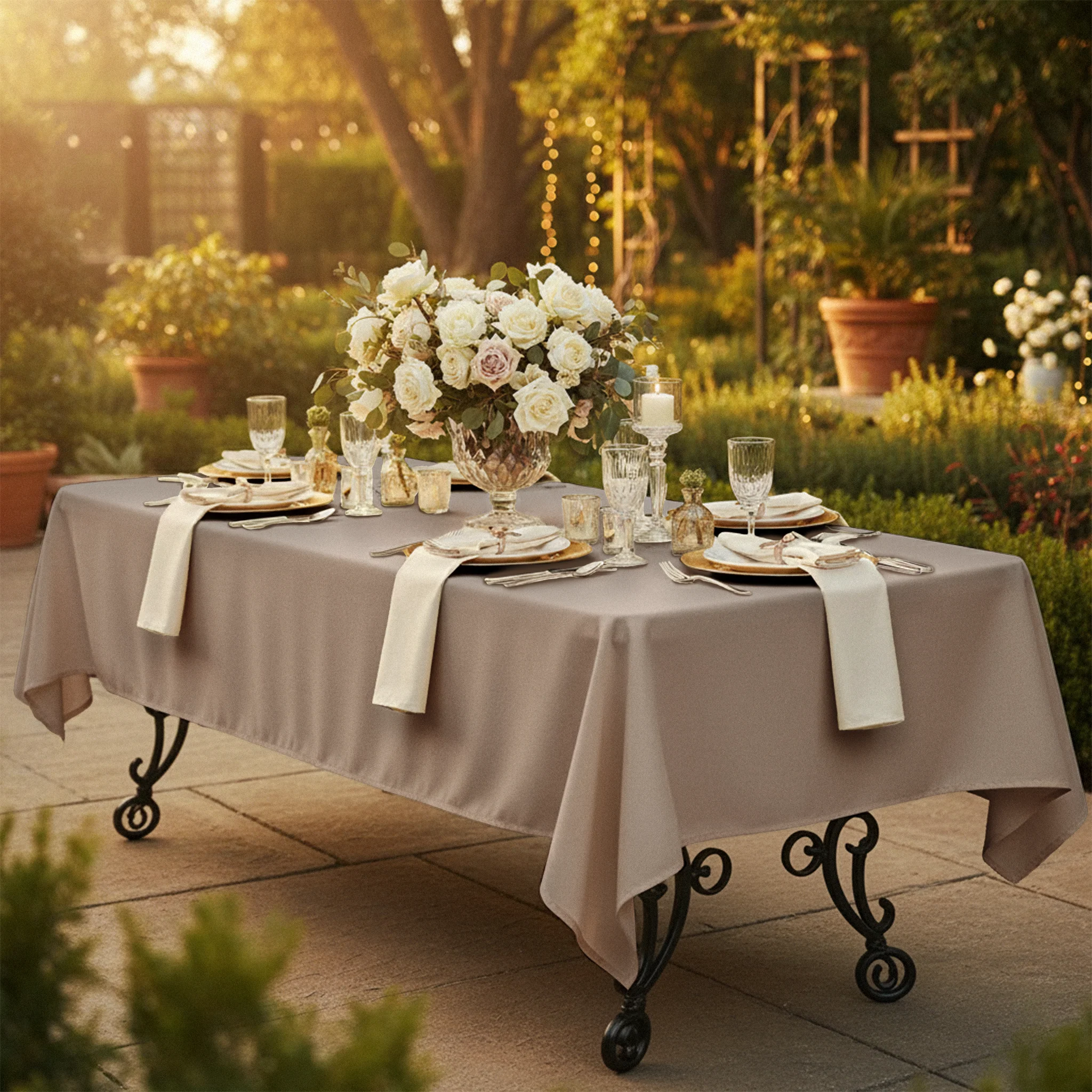 60"x120" Rectangular Premium Polyester Tablecloth - Taupe - Image 2