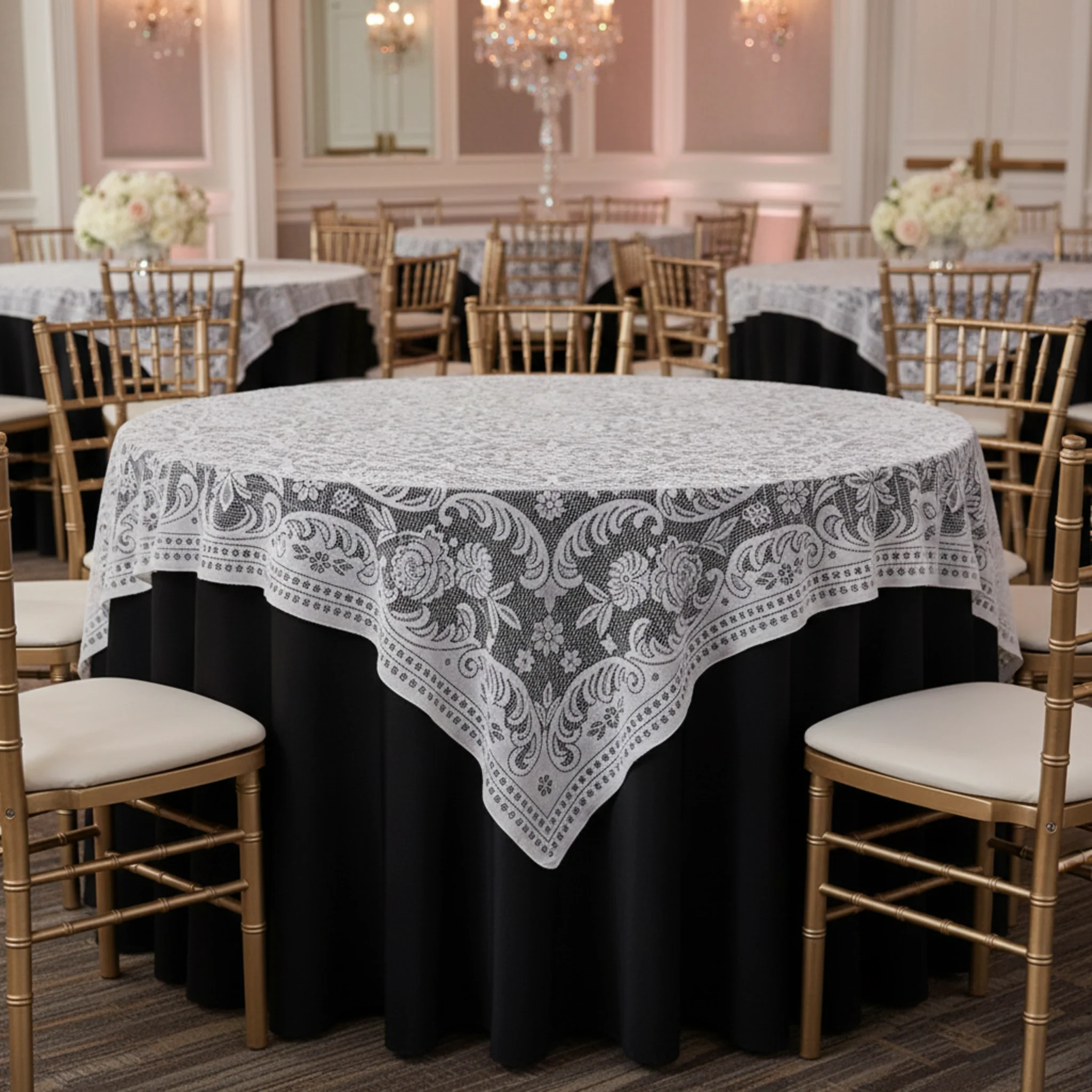 72" Square Quaker Lace Table Overlay Topper - White - Image 2