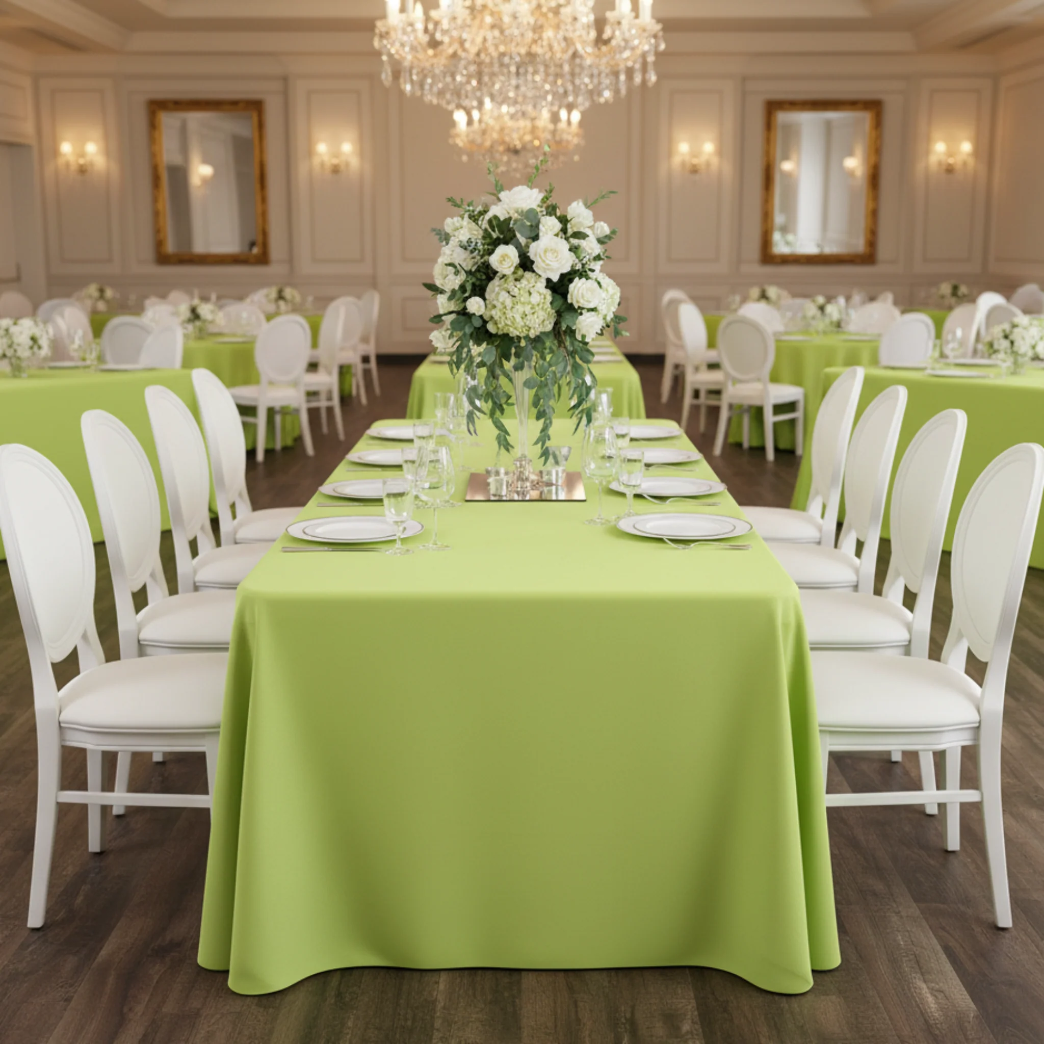 90"x132" Rectangular Oblong Premium Polyester Tablecloth - Apple Green - Image 3