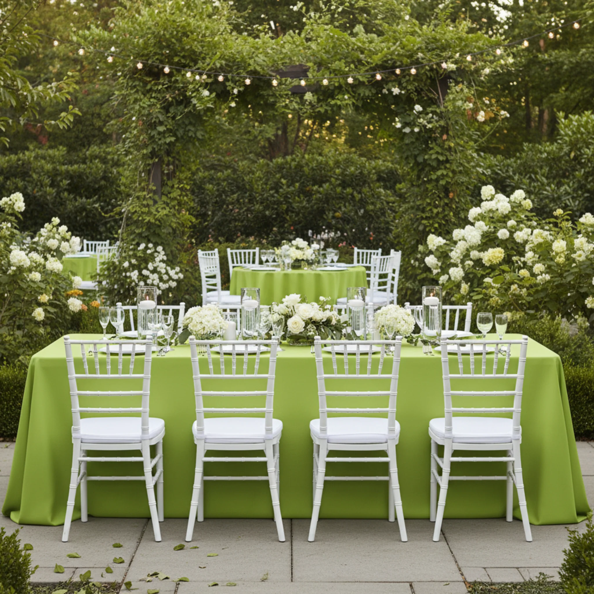 90"x132" Rectangular Oblong Premium Polyester Tablecloth - Apple Green - Image 4