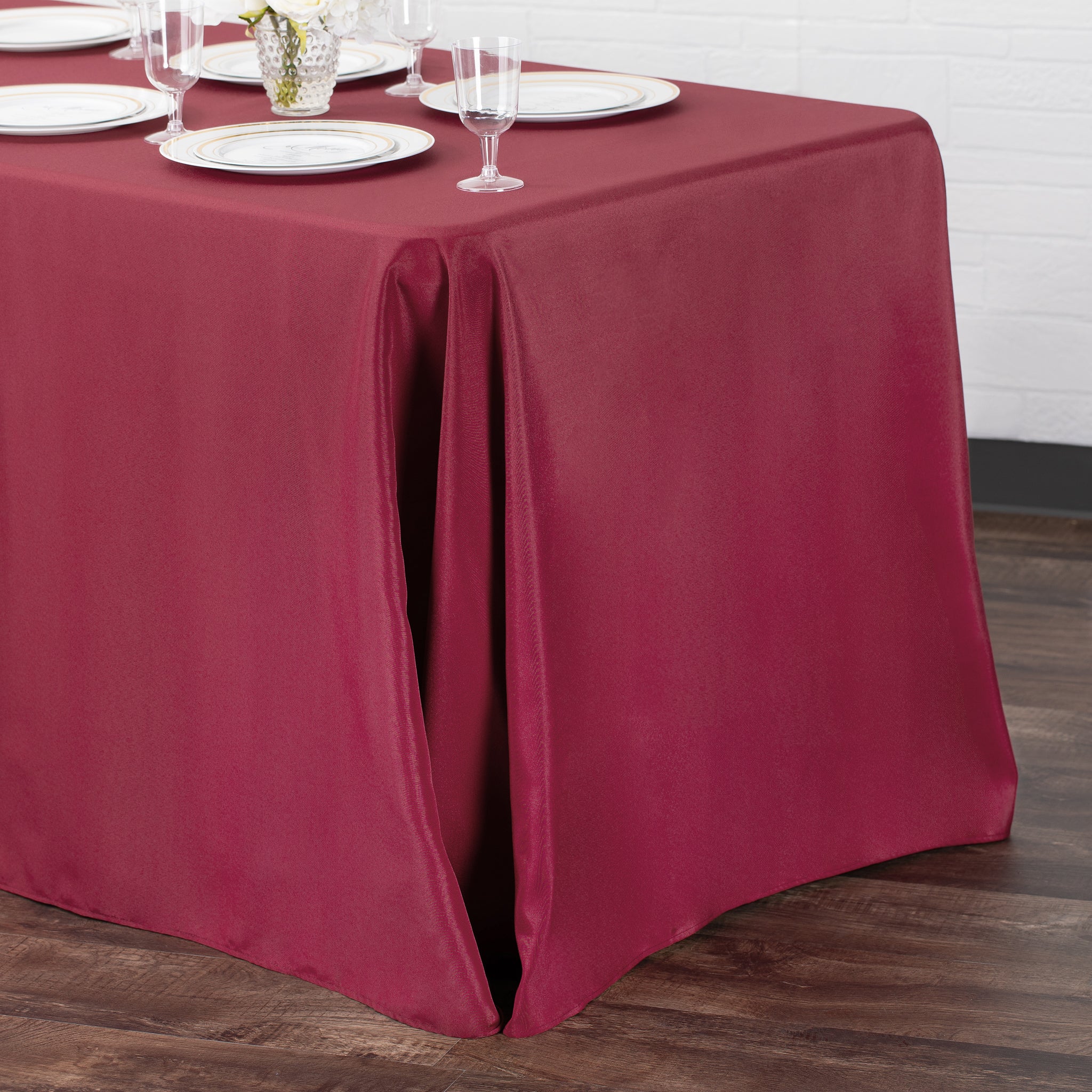90"x132" Rectangular Oblong Premium Polyester Tablecloth - Burgundy - Image 2