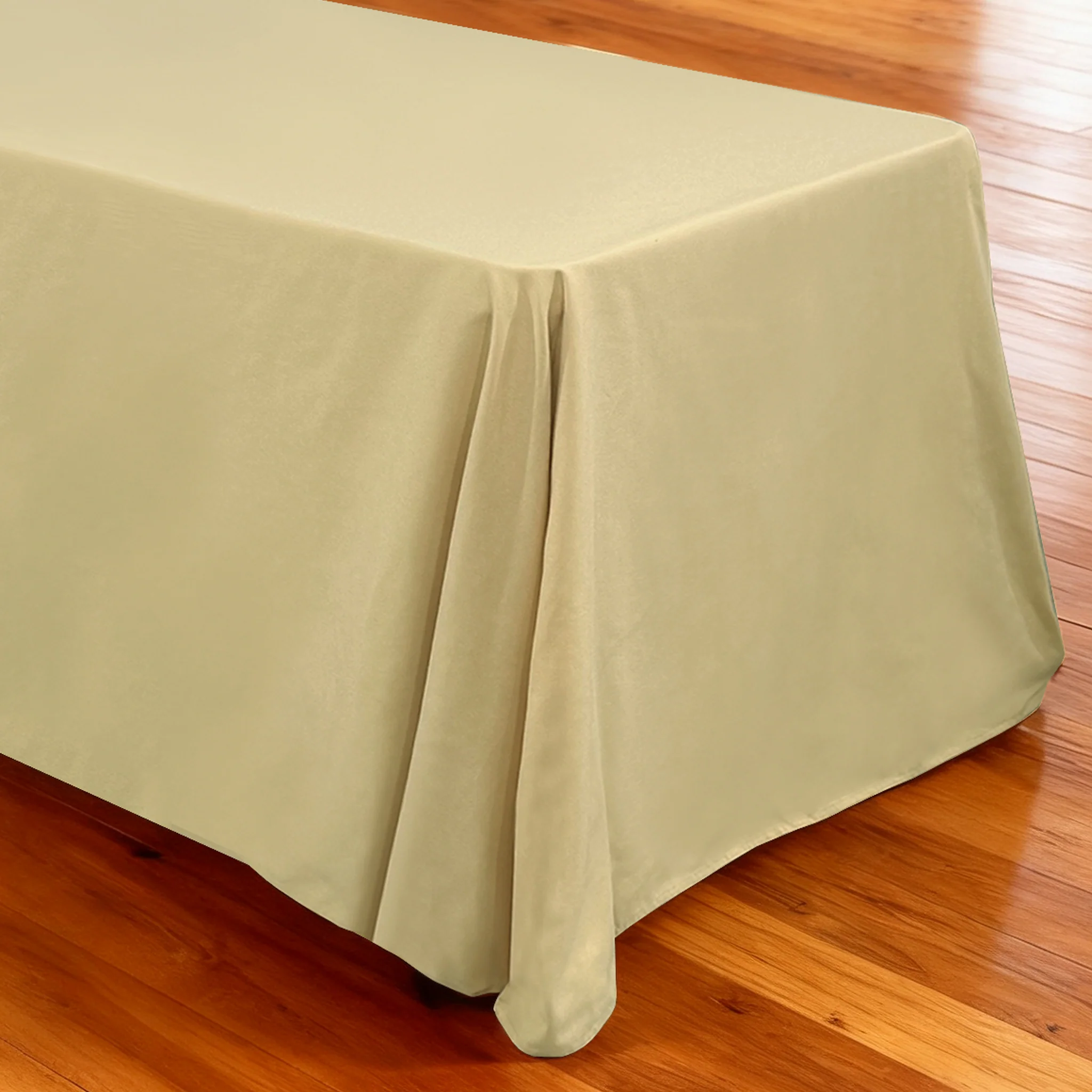 Premium 90"x156" Rectangular Champagne Spun Polyester Tablecloth - Image 4