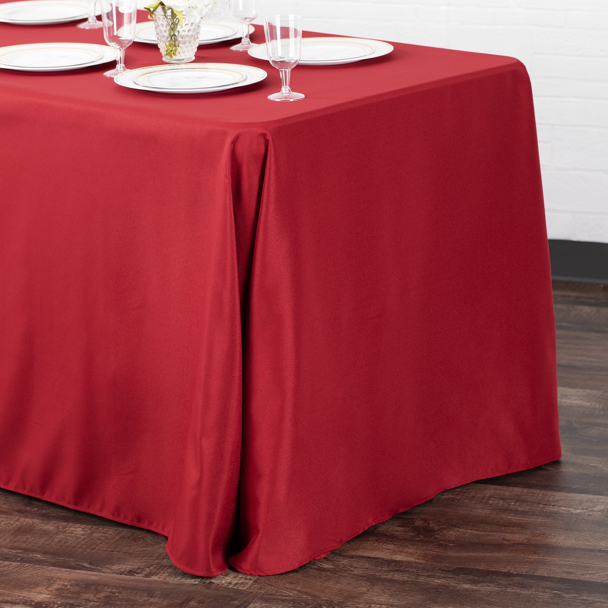 90"x156" Rectangular Oblong Premium Polyester Tablecloth - Apple Red - Image 2