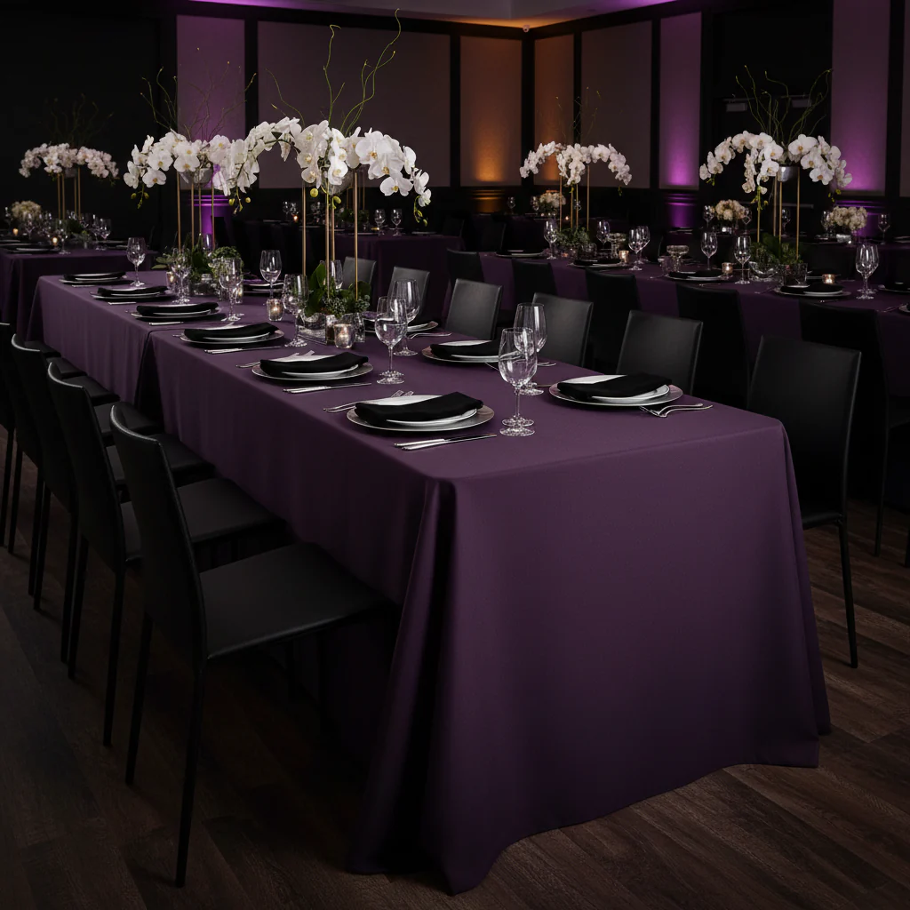 90"x156" Rectangular Oblong Premium Polyester Tablecloth - Eggplant/Plum - Image 4
