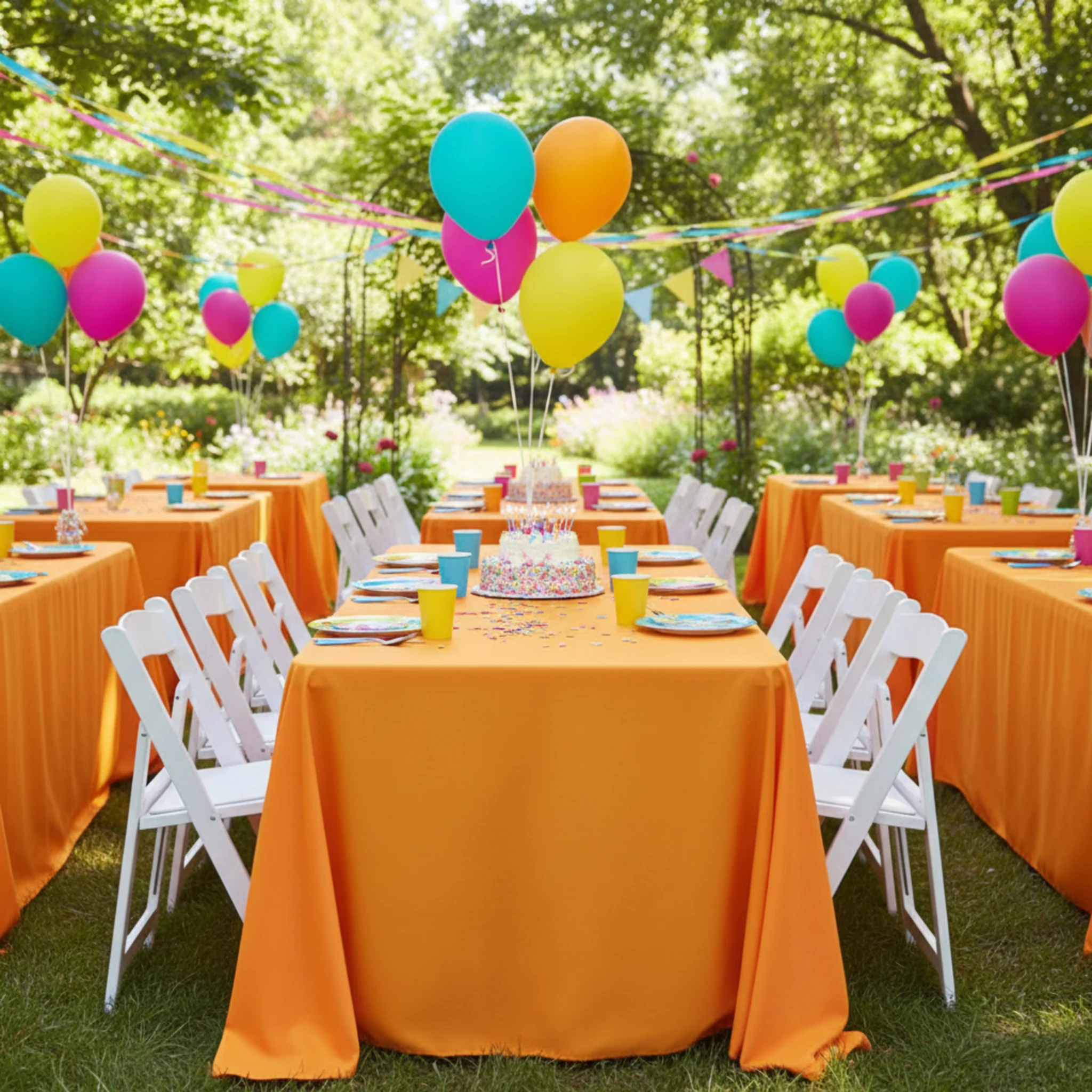90"x156" Rectangular Oblong Premium Polyester Tablecloth - Orange - Image 4