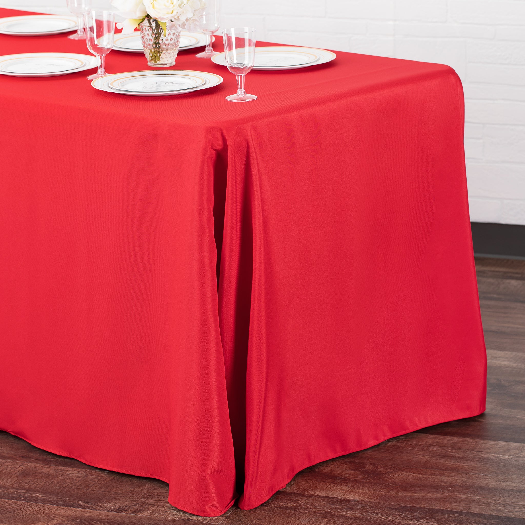 90"x156" Rectangular Oblong Premium Polyester Tablecloth - Red - Image 2