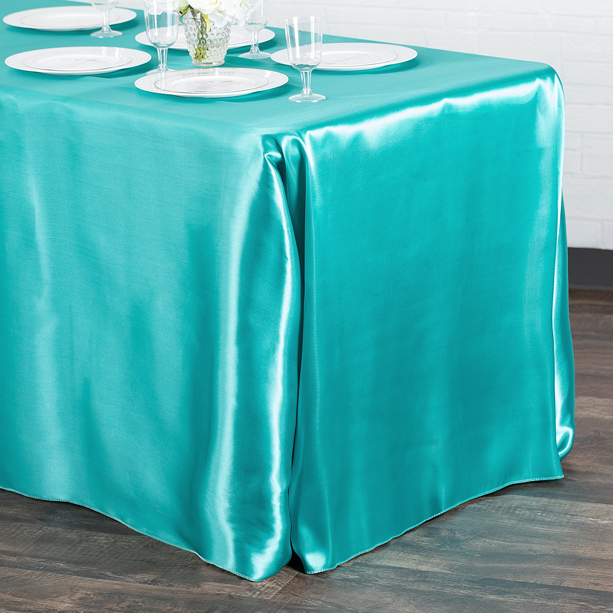 90"x156" Rectangular Satin Tablecloth - Dark Turquoise - Image 2