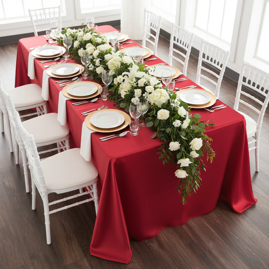 90"x156" Rectangular Satin Tablecloth - Red
