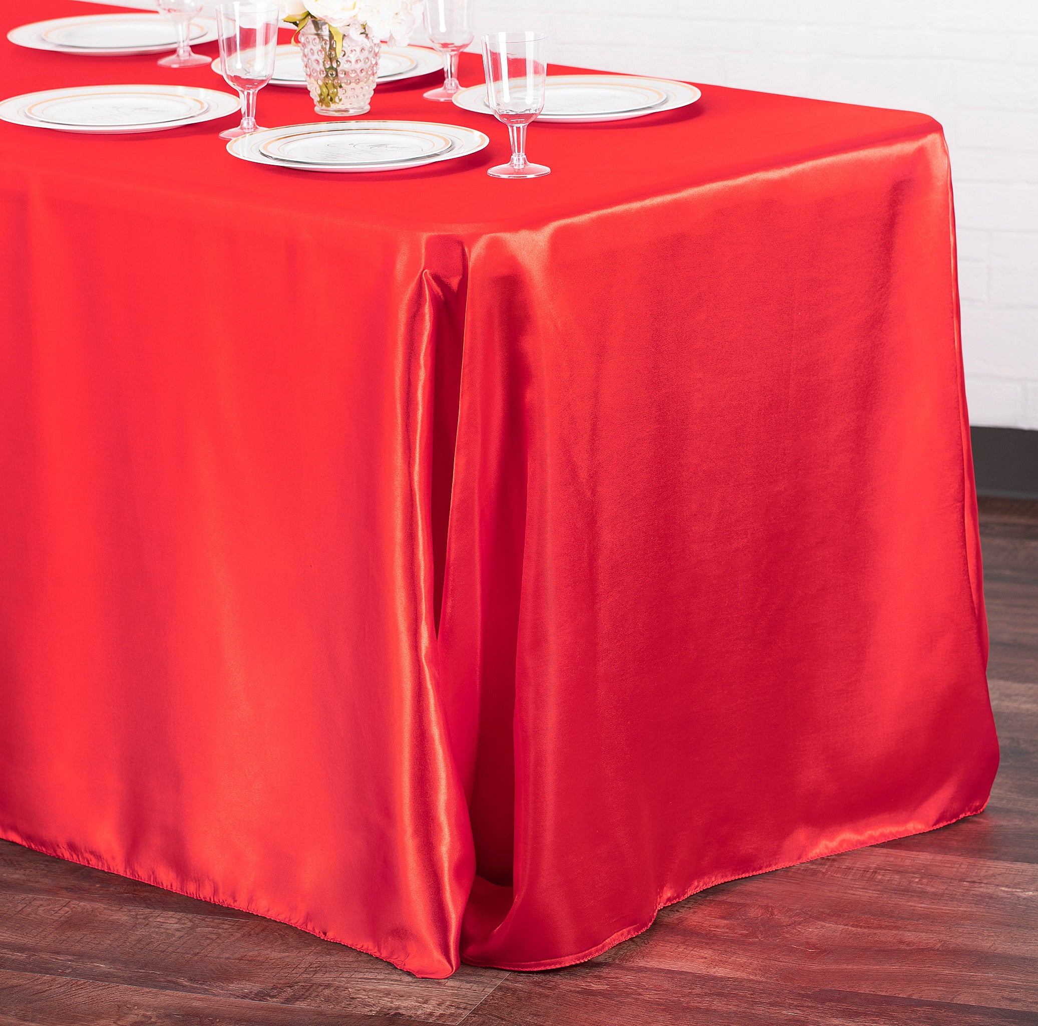 90"x156" Rectangular Satin Tablecloth - Red - Image 2