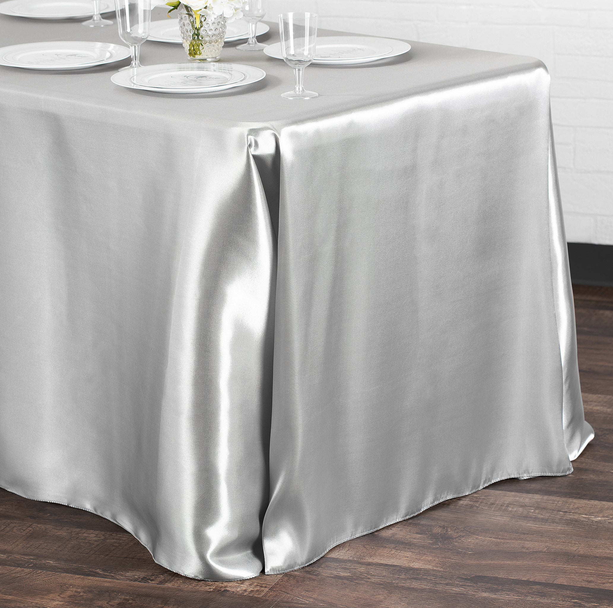 90"x156" Rectangular Satin Tablecloth - Silver - Image 4