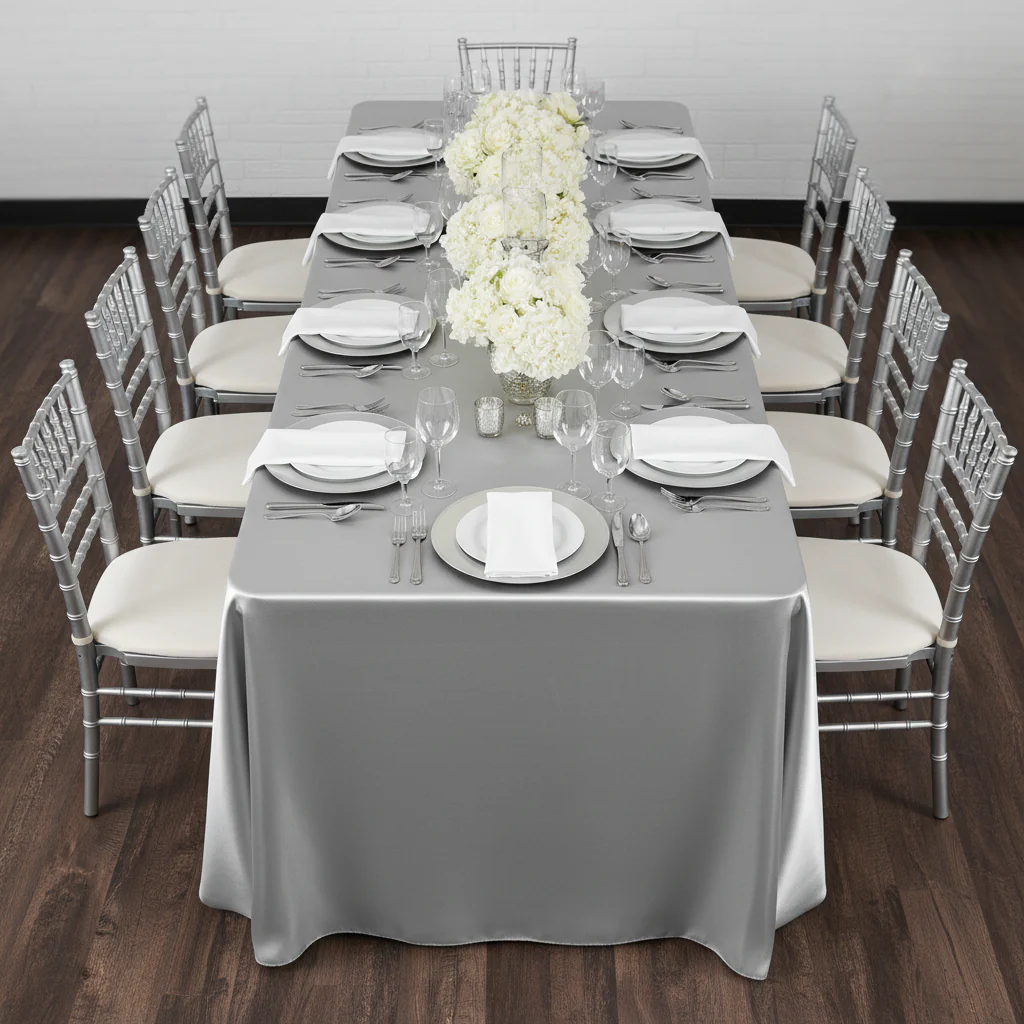90"x156" Rectangular Satin Tablecloth - Silver - Image 5