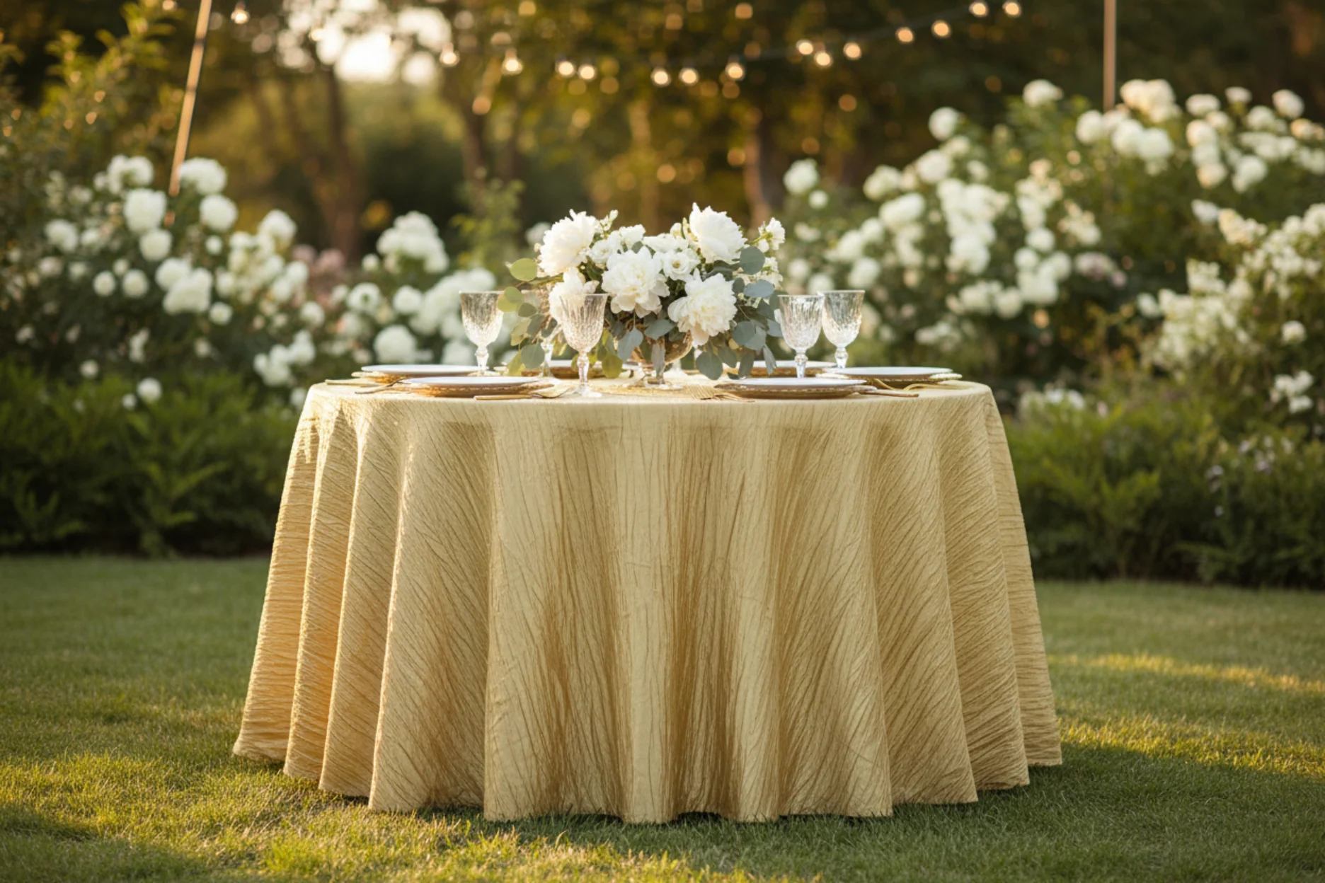 Accordion Crinkle Taffeta 120" Round Tablecloth - Gold - Image 2