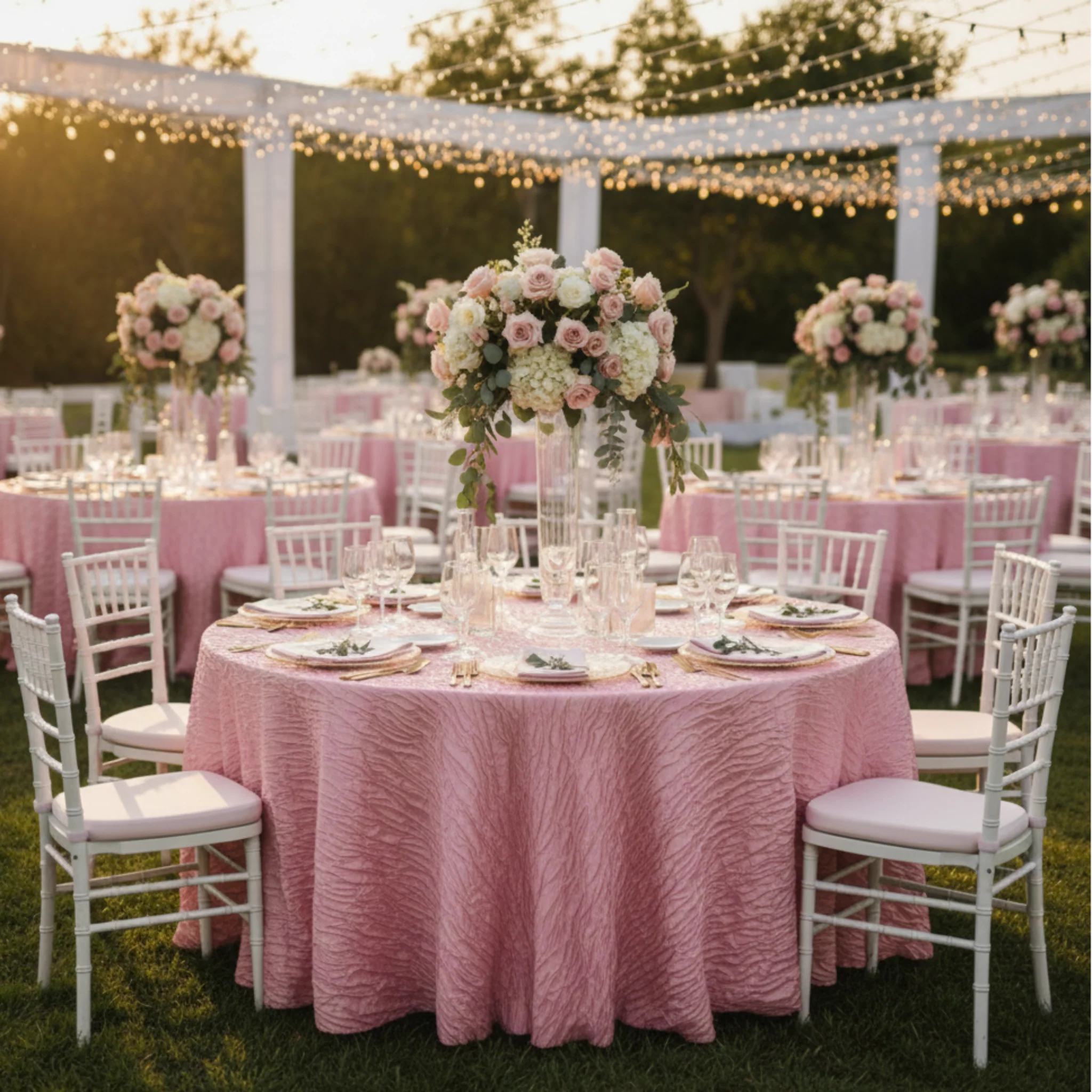 Accordion Crinkle Taffeta 120" Round Tablecloth - Pink - Image 2
