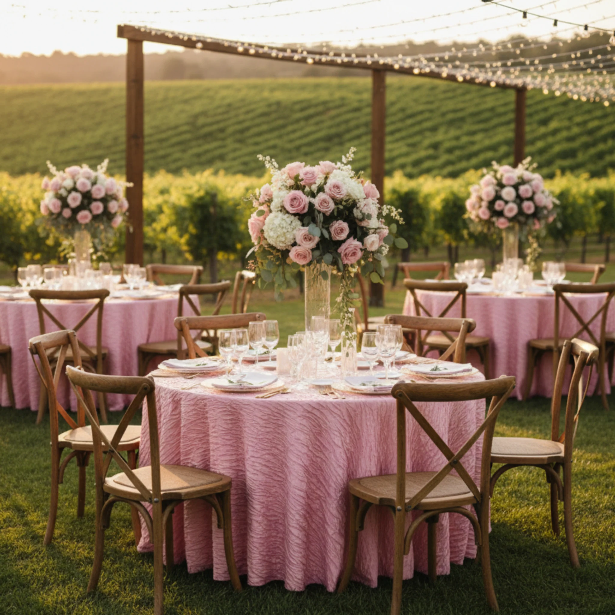 Accordion Crinkle Taffeta 120" Round Tablecloth - Pink - Image 3