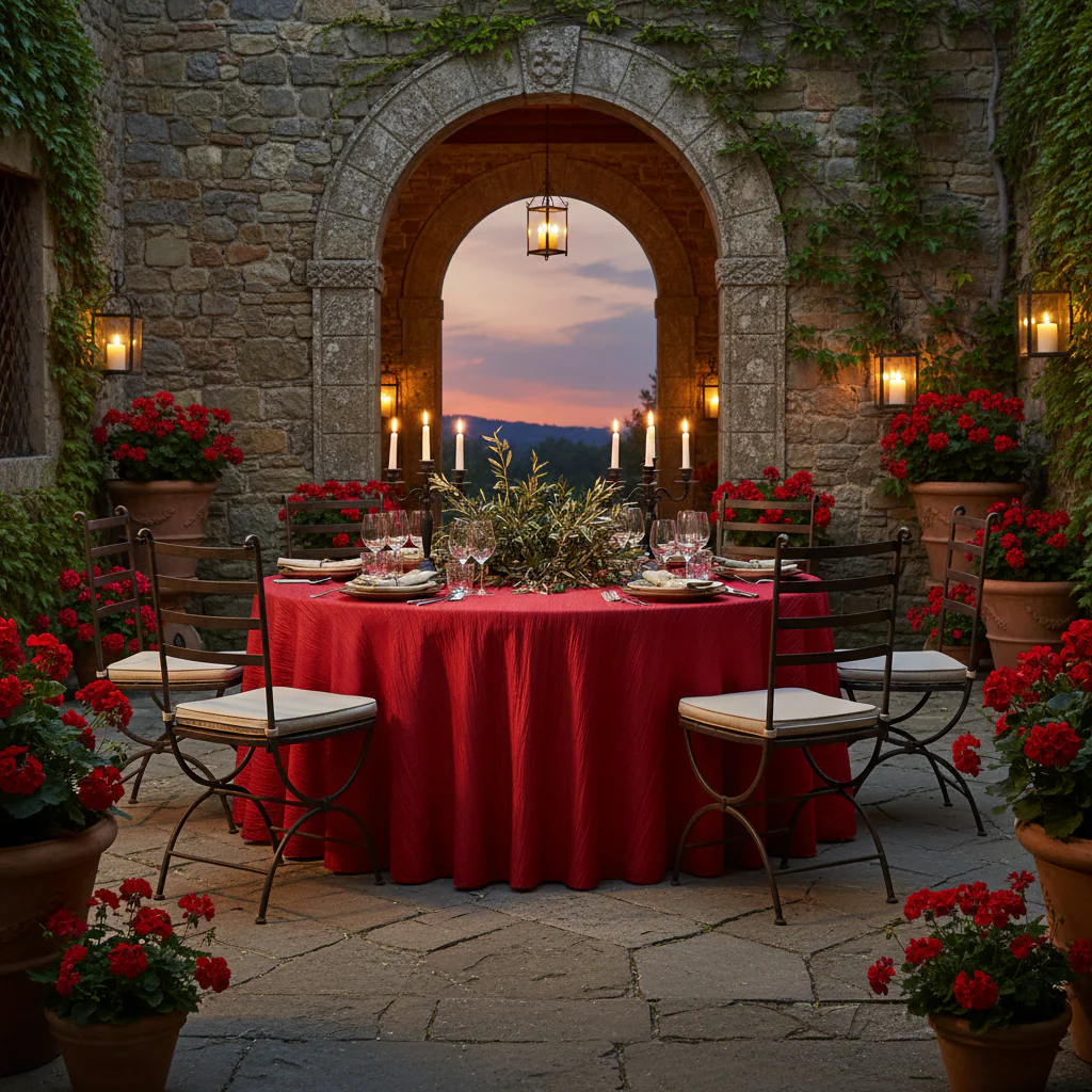 Accordion Crinkle Taffeta 120" Round Tablecloth - Red - Image 5