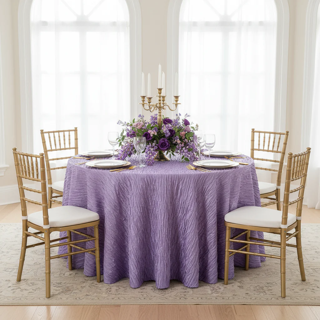 Accordion Crinkle Taffeta 120" Round Tablecloth - Victorian Lilac/Wisteria - Image 2