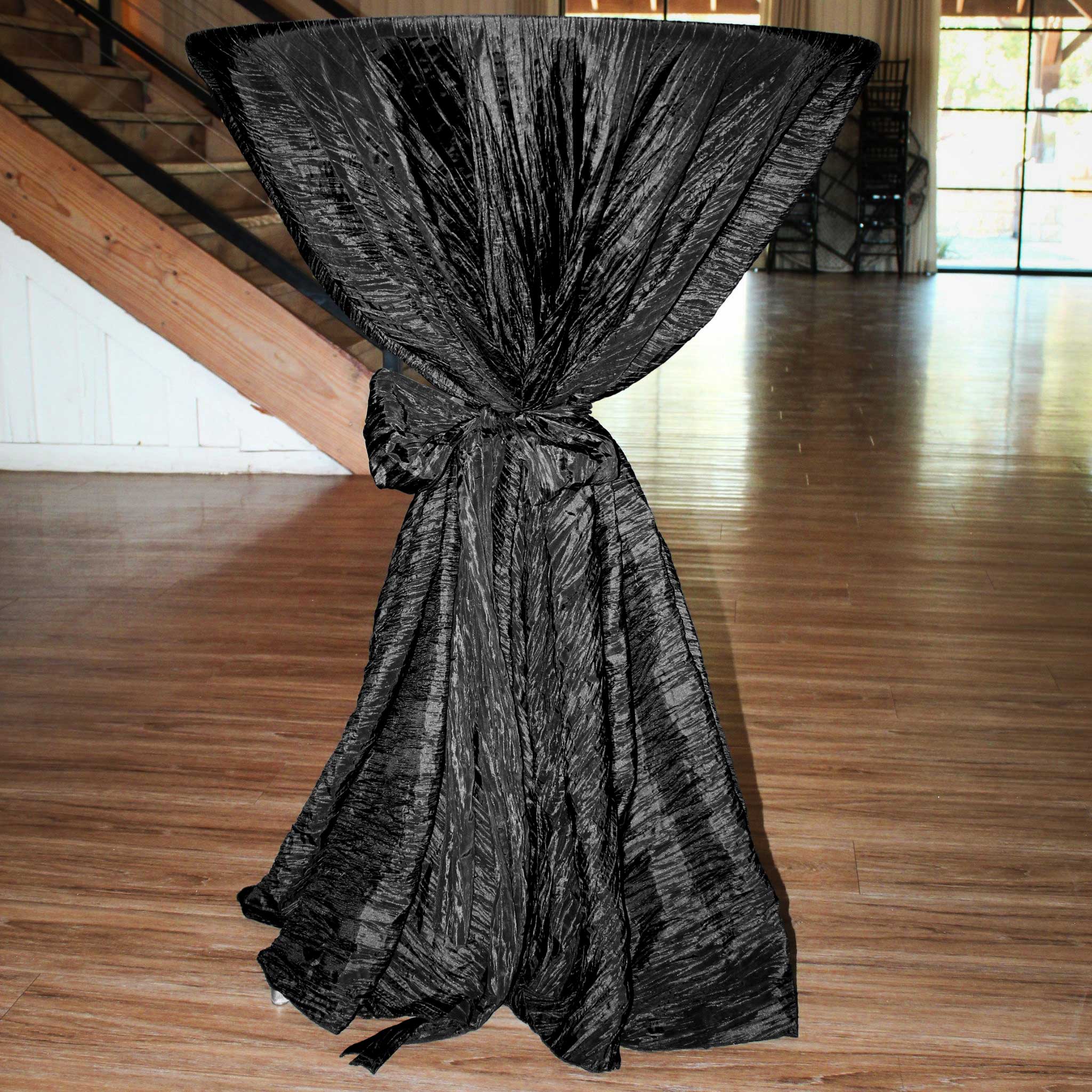 Accordion Crinkle Taffeta 132" Round Tablecloth - Black - Image 5
