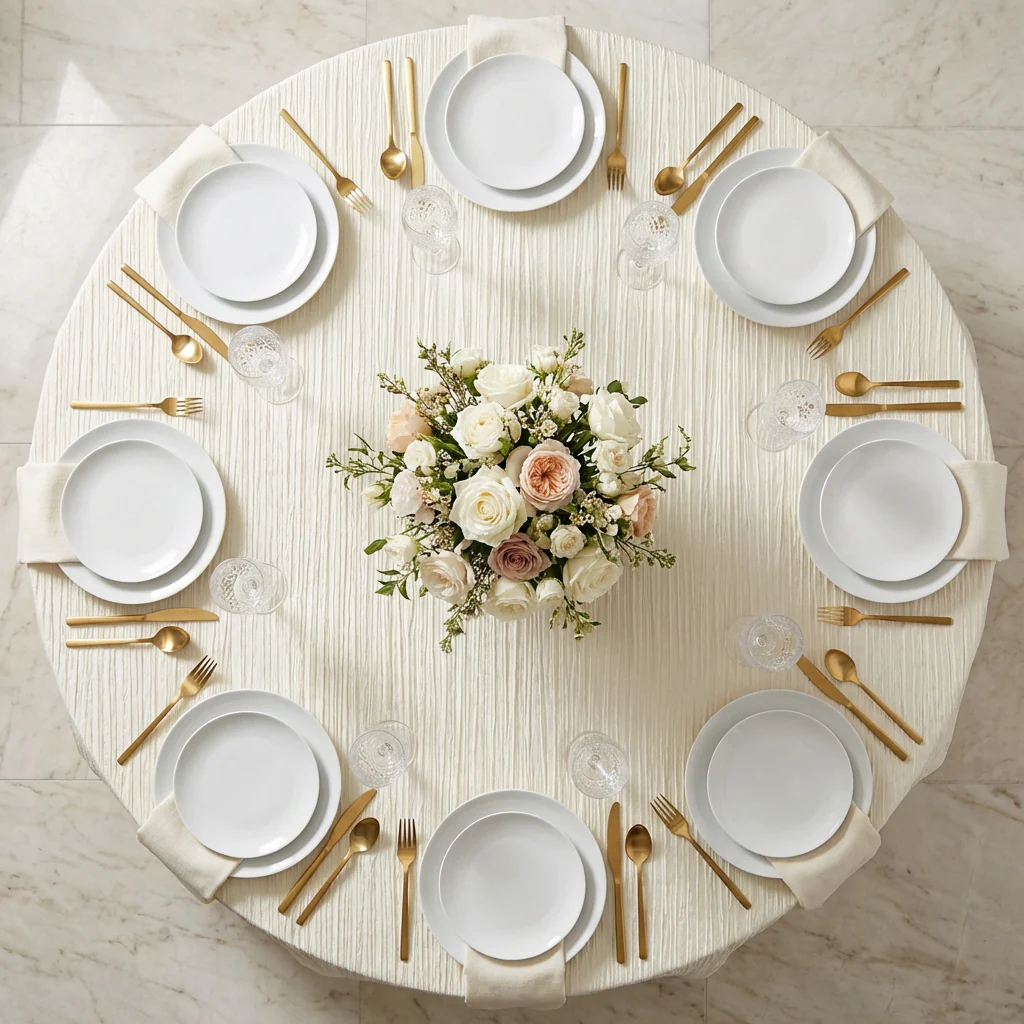 Accordion Crinkle Taffeta 132" Round Tablecloth - Ivory - Image 3