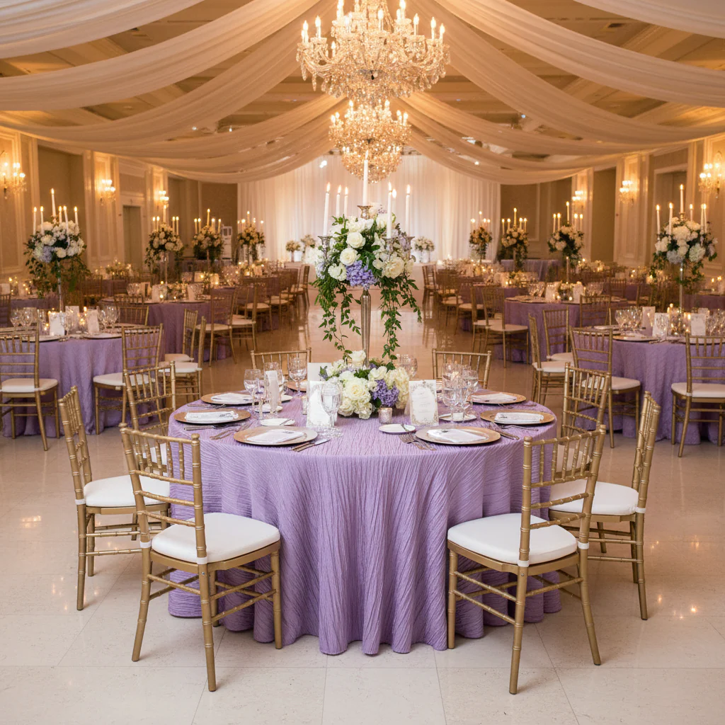 Accordion Crinkle Taffeta 132" Round Tablecloth - Victorian Lilac/Wisteria - Image 2