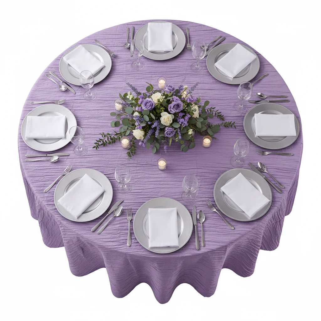 Accordion Crinkle Taffeta 132" Round Tablecloth - Victorian Lilac/Wisteria - Image 3