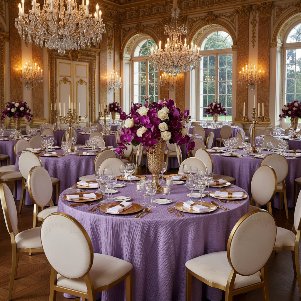 Accordion Crinkle Taffeta 132" Round Tablecloth - Victorian Lilac/Wisteria - Image 4