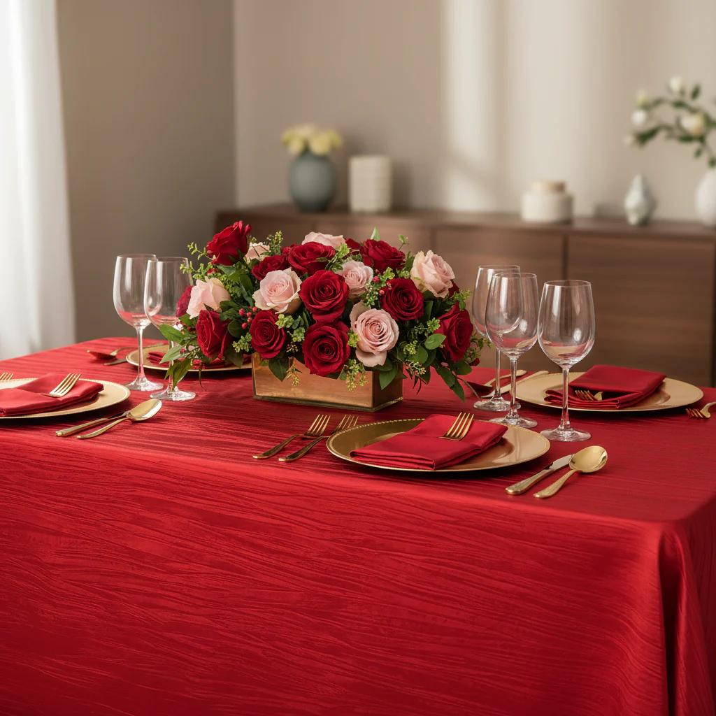Accordion Crinkle Taffeta 90"x156" Rectangular Tablecloth - Red - Image 4