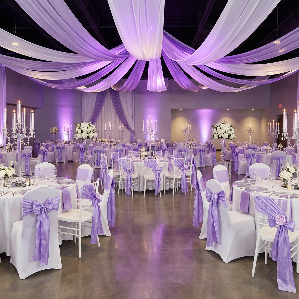 Accordion Crinkle Taffeta Chair Sash - Lavender - Image 6