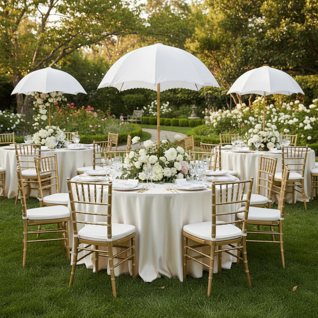 Adjustable Umbrella Centerpiece Stand with White Cover - Image 12